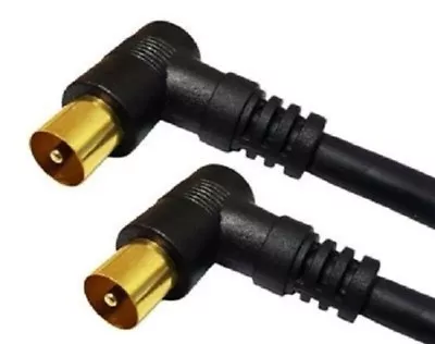 40cm Short Black TV Coax Cable 90 Degree Male Coax Plugs Gold Plated Contacts • £2.99