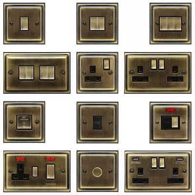 £9.59 • Buy Mega Socket Slim Flatplate Light Socket & Switches Vintage ANTIQUE BRASS Range 