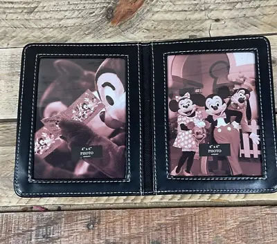 Mickey Mouse Disney Photo Frame 4x6 Black Faux Leather Double Fold Picture Case • $19.99