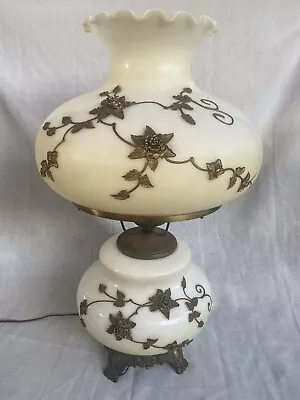 Ef Industry Style 3 Way Table Lamp  Vintage Large Beige  Glass & Brass Flowers • $197.28