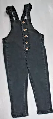 7 For All Mankind Toddler Girls Denim Overalls Black Jean Stretch Snap Cute! 2T • $25