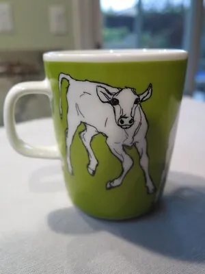 MARIMEKKO Oiva Iltavilli Cow Mug Coffee Cup Lime Green Miina Akkijyrkka EUC • $124.99