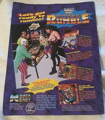 Data East ROYAL RUMBLE Original Pinball Machine Advertising Flyer NOS NICE • $25