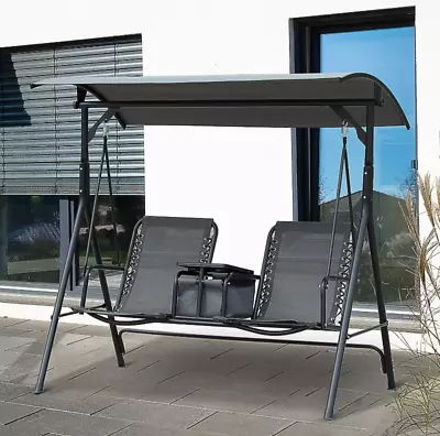 2 Seater Swing Chair Metal Garden Hammock Canopy Metal Rocking Love Seat Bench • £159.90