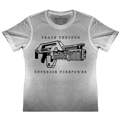 KIDS Aliens Peace Through Superior Firepower Marine Frost T Shirt Xenomorph M41A • $40.55