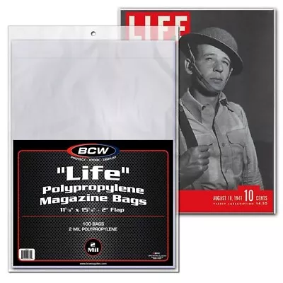 100 BCW Life Magazine Bags 2 Mil Poly Sleeves Safe Storage High-Quality Holders • $20.49