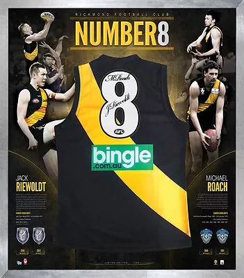 $995 • Buy Richmond Signed Michael Roach & Jack Riewoldt Number 8 Signed Jumper Framed AFL