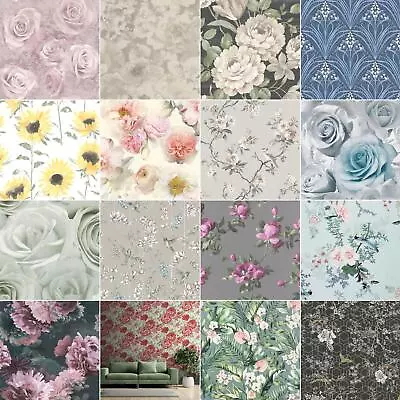 £16.85 • Buy Floral Wallpaper - Various Designs And Colours - Flowers Roses Birds Nature