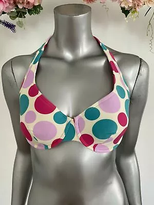 Next Bikini Top Halter Cream Underwired Padded Spot Print UK 32DD36DD38DD NEW • £5.99