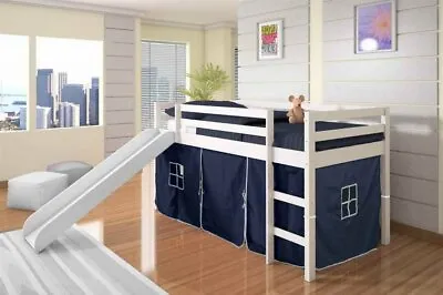 $720.90 • Buy White Wooden Junior Loft Bed With Slide Navy Tent Twin Size Bunk Kids Play Area