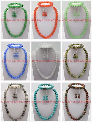 $6.97 • Buy Natural 8mm Multicolor Gems Round Beads Necklace 18-36  Bracelet Earrings Set AA