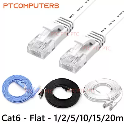 Cat 6 1m 2m 5m 10m 20m RJ45 UTP Flat Ethernet Network Copper Cable Patch Lead • $6.50