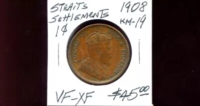 STRAITS SETTLEMENTS One Cent KM-19 1908 Very Fine - Extra Fine Condition Scarce • $29