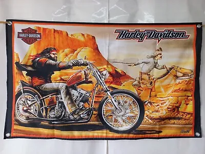 Vtg Motorcycle Chopper Flag Banner Sign Logo Harley-Davidson Room Garage Shop • $35