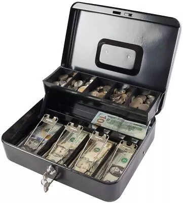 Large Cash Box Metal Money Box For Cash Lock Box With Lock Key And Money Tray • $29.78