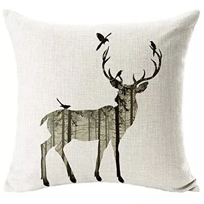 Square Decorative Cotton Linen Throw Pillow Case Cushion Cover Cool Elk Patte... • $15.26