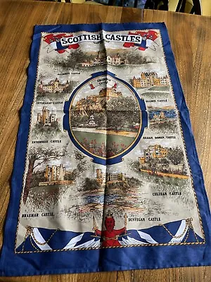 Vintage Tea Towel Scottish Castles Map Great Quality Cotton Unused 70’s • £3.50