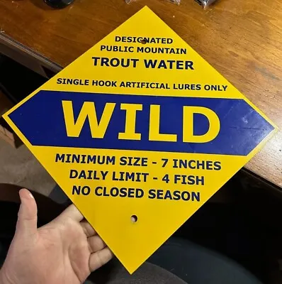 Vintage North Carolina Trout Fishing Regulations Porcelain Sign - New Old Stock • $190