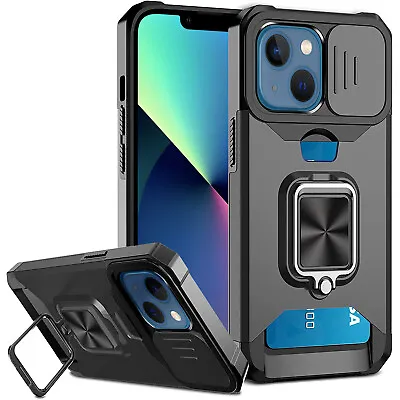 Fits IPhone ALL Armor Case With Slide Camera Cover &Ring Kickstand &Card Slot • $21.99