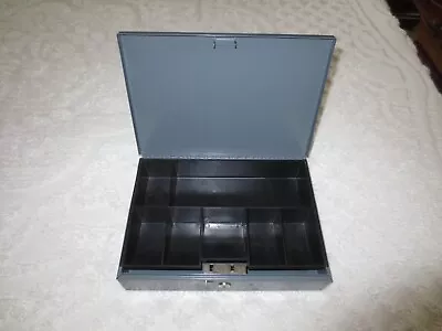 Vtg. Hunt Lit-Ning METAL CASH BOX W/Removable Tray & Latch Opening--10  X 7-1/2  • $20