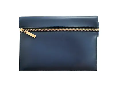 $650 🆕️ VICTORIA BECKHAM Navy Calf Leather Small Simple Pouch Clutch Folio Case • $245
