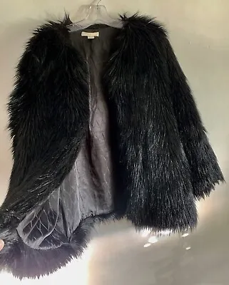 Hm Black Long Sleeve Boho Faux Fur Jacket Coat Overcoat Outerwear  Med • $61.01