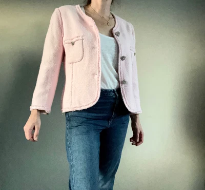 $70.75 • Buy Zara Baby Pink Tweed Boxed Cropped Jacket Diamante Buttons L - 12/14