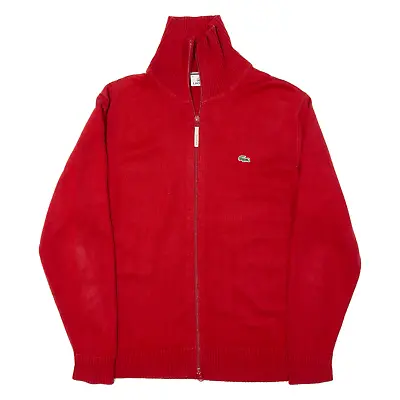 LACOSTE Mens Cardigan Red Button Neck Tight Knit M • £20.99