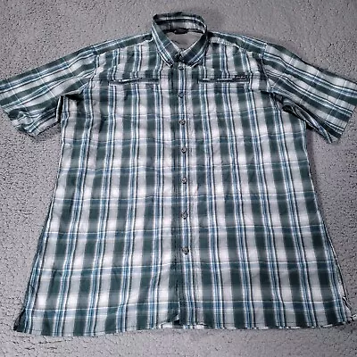 Eddie Bauer Shirt Mens Large Tall LT Lightweight Pockets Plaid Medium Wash Shirt • $10.35