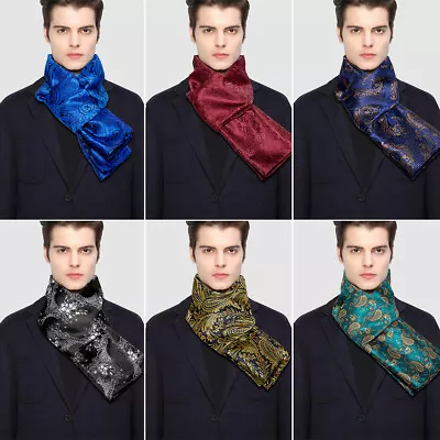 Mens Scarf Designer Scarves Silk Blue Gold Paisley Shawl Wrap Outing • $16.99