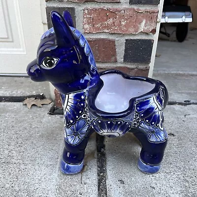 Mexican Talavera Donkey Planter Burro Large 13  Folk Art Blue Pottery • $30