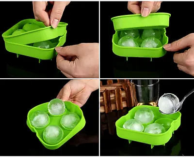 Silicone Ice Ball Maker Mould 4 Spheres 4.5 Cm Balls Whiskey  • £3.99