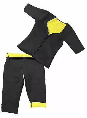 Wetsuit 2 Piece Women 2XL Short Sleeve Zip Top Capri Pants Black & Neon Yellow  • $6.50