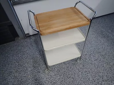 $149.99 • Buy RARE Vtg. COSCO Cart 3 Tier Chrome & White Mid Century Modern Butcher Block Top
