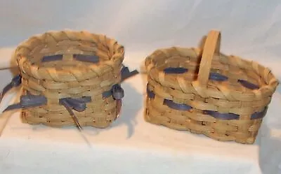 2 Vintage Small Hand Made Wicker Baskets - Signed Cm 1985 - • $7