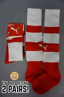 2 PAIRS Puma YOUTH SZ 1 Kneehigh Soccer Sport Socks Red White AGES 6-10 #19 • $9.99
