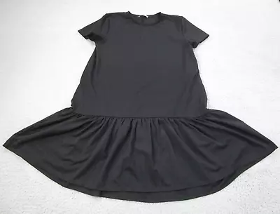 Zara T-Shirt Dress Womens M Black Crewneck Peplum Flare Jersey Cotton • $9.90