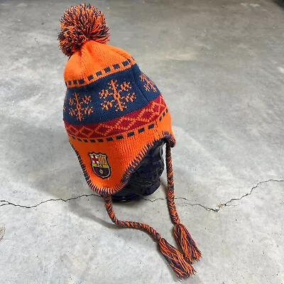 FCB Barcelona Official Merchandise Soccer Fan Beanie Orange Blue Holiday Gear • $12