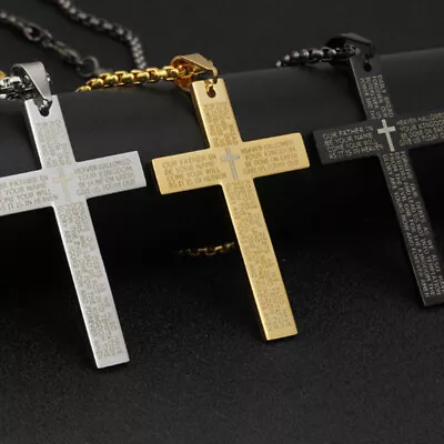 Men Christian Chain Necklace Jewelry Neck Chain Stainless Steel Necklace ◁ • $6.59