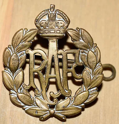 £9.99 • Buy Royal Air Force (RAF) Brass Cap Badge, WW2 Era, Kings Crown, Lug Fixings