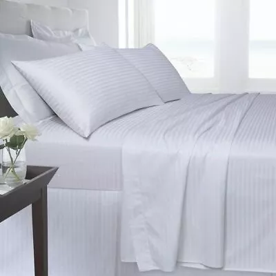 100% Egyptian Cotton  Flat Sheet 300 Thread Count Sateen Stripe  Flat Sheet • £14.99