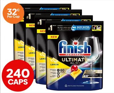 4 X 60pk Finish Powerball Ultimate All In 1 Dishwashing Tabs/Caps Lemon Sparkle • $109.99