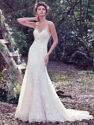 Nwt Maggie Sottero Ivory Over Champagne Fit & Flare Wedding Gown Dress 6MG852 8 • $224.99