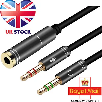 £3.29 • Buy 3.5mm 1 Female To 2 Male Y Splitter Cable F L/R Audio Microphone MIC PC Headset