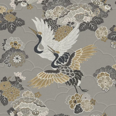 £12.99 • Buy Grey Kyoto Crane Wallpaper Textured Oriental Japanese Birds Floral Yellow