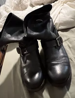 Women's FRYE Engineer 8R Black Ankle Strap Leather Riding Boots Sz 9.5 M (77500) • $68