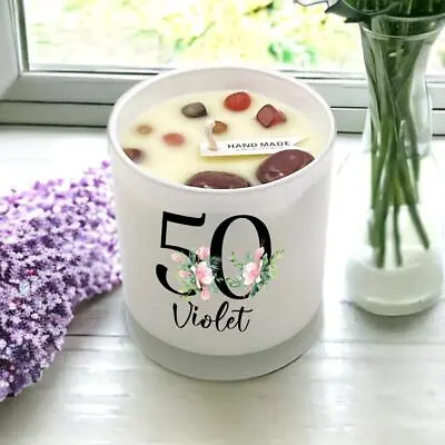 Personalised Gift For 50th Birthday Candle Boxed Floral Design FLA-50 • £16.99