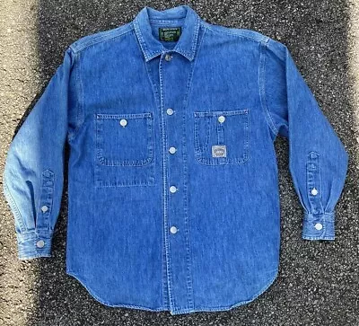 Vintage Polo Country Ralph Lauren Blue Denim Button Up Work Shirt Workwear  M • $59