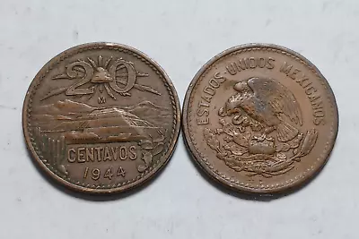 1x 1944 Mexico 20 Centavos - Type 1 - Brass Coin - Cap And Ray • $1.95