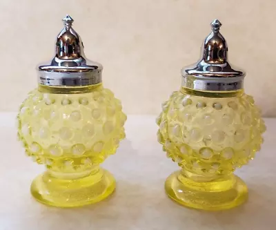 Imperial Glass Hobnail Vaseline Salt Pepper Shaker Set Uv Reactive Hard To Find • $59.95